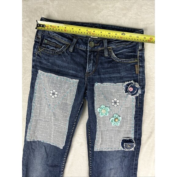Silver Jeans Toni Women’s 27 Custom Lace Flower Modified Hippie Boho Floral - Picture 9 of 16